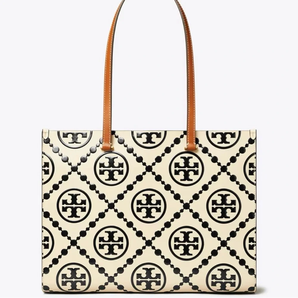 Tory Burch NWT Embossed Contrast Black and White Tote Bag - Picture 12 of 14